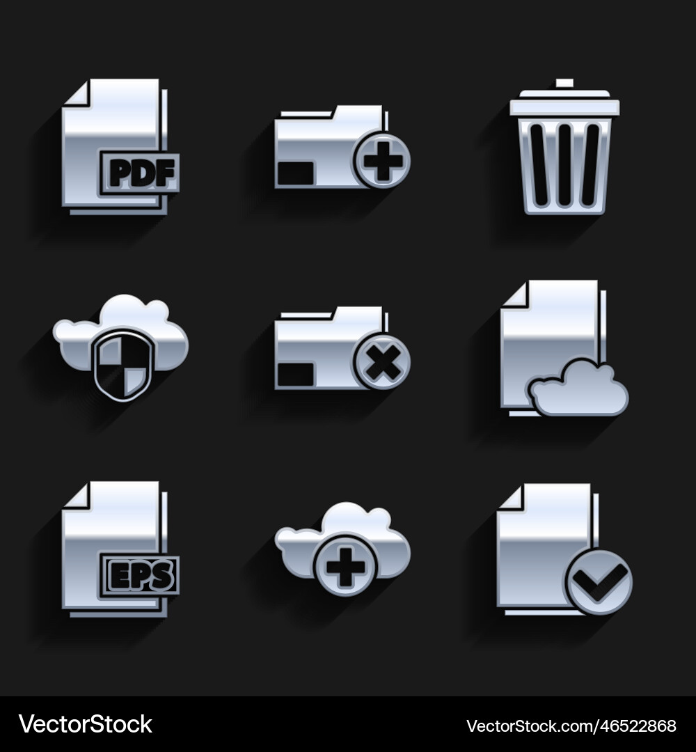 Set delete folder add cloud document and check Vector Image