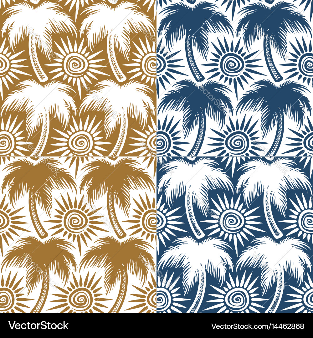Set of seamless patterns with palm trees and sun vector image