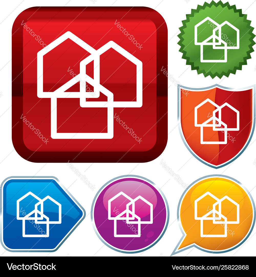 Set shiny icon series on buttons suburb vector image