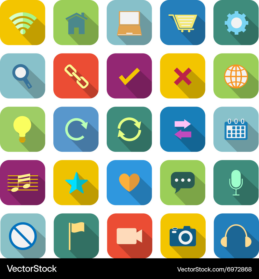 Web color icons with long shadow vector image
