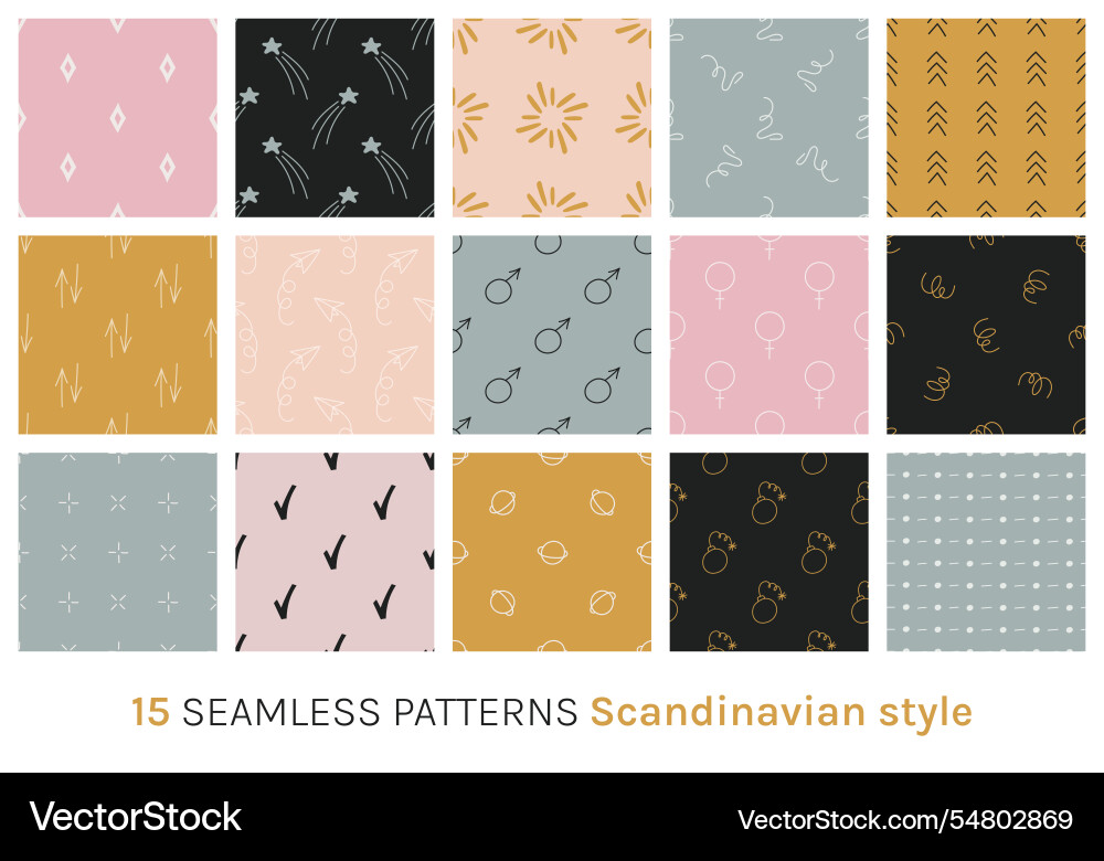 15 seamless patterns set in scandinavian 15 seamless patterns set in scandinavian vector image