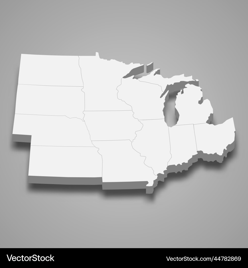 3d isometric map midwest region of united states 3d isometric map midwest region of united states vector image