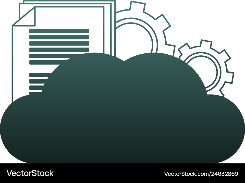 Cloud computing with gears and document blue lines vector image