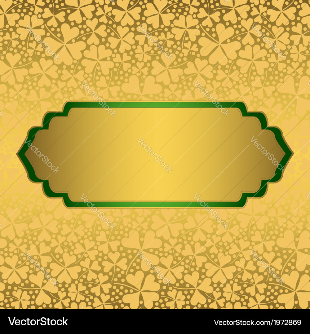 Clover background with empty golden label vector image