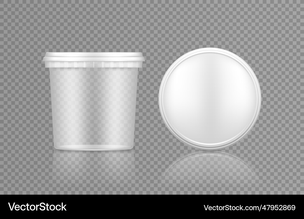 Empty transparent bucket with cap top view mockup Empty transparent bucket with cap top view mockup Vector Image