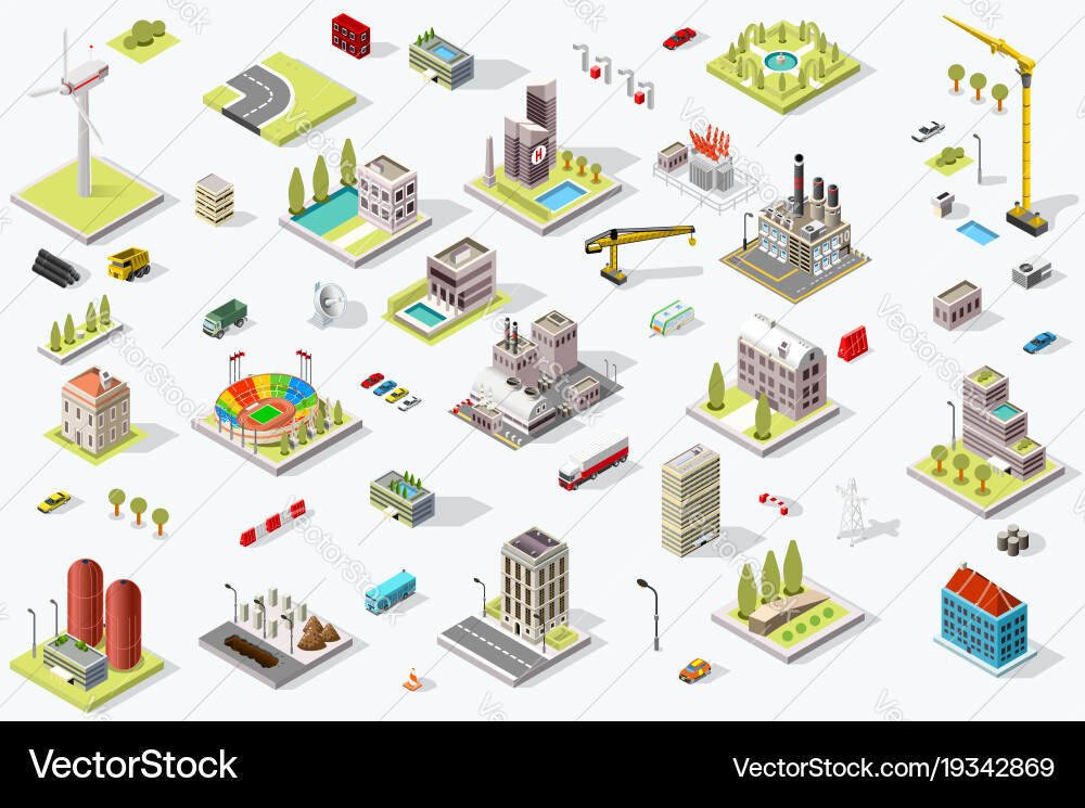 Isometric city map set Royalty Free Vector Image