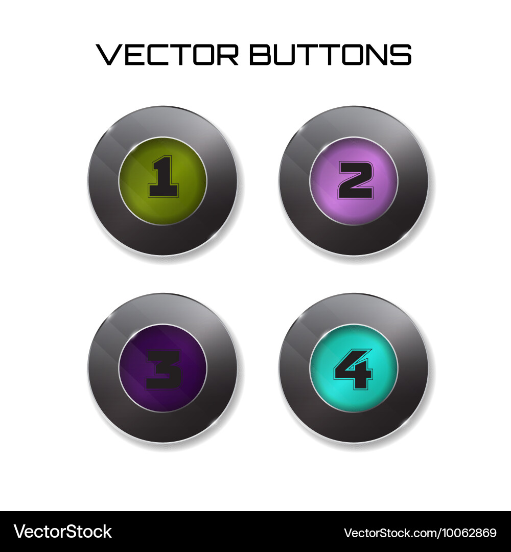 Label set 4 color buttons with glass vector image