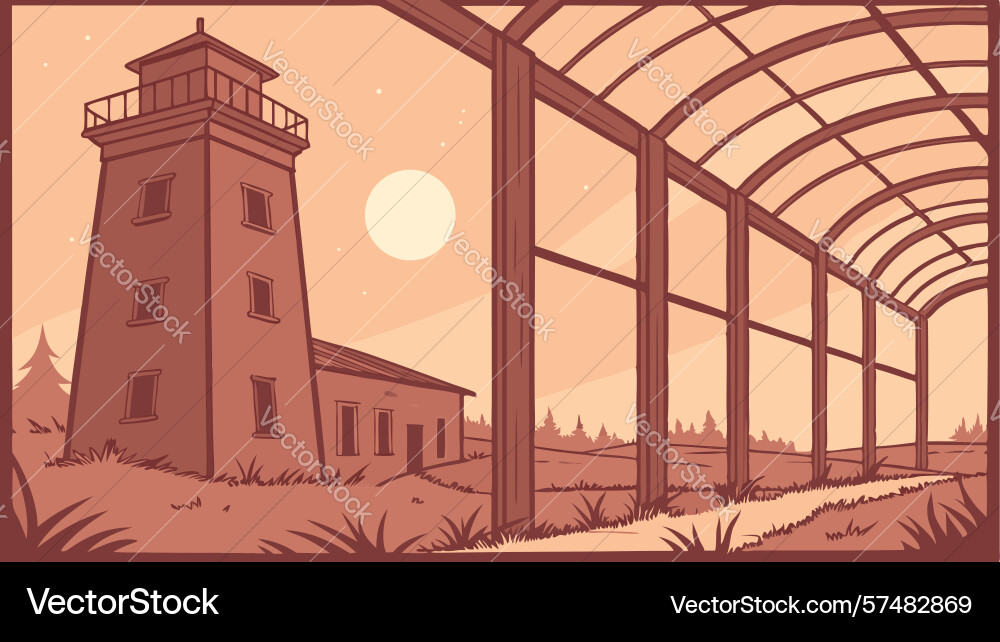 Lighthouse in covered walkway design generative vector image