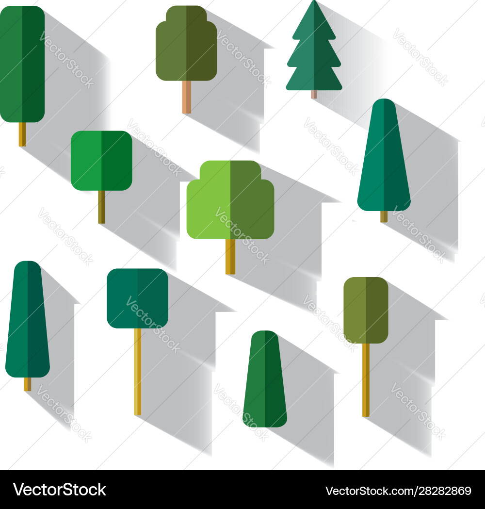 Set trees in flat design style isolated vector image