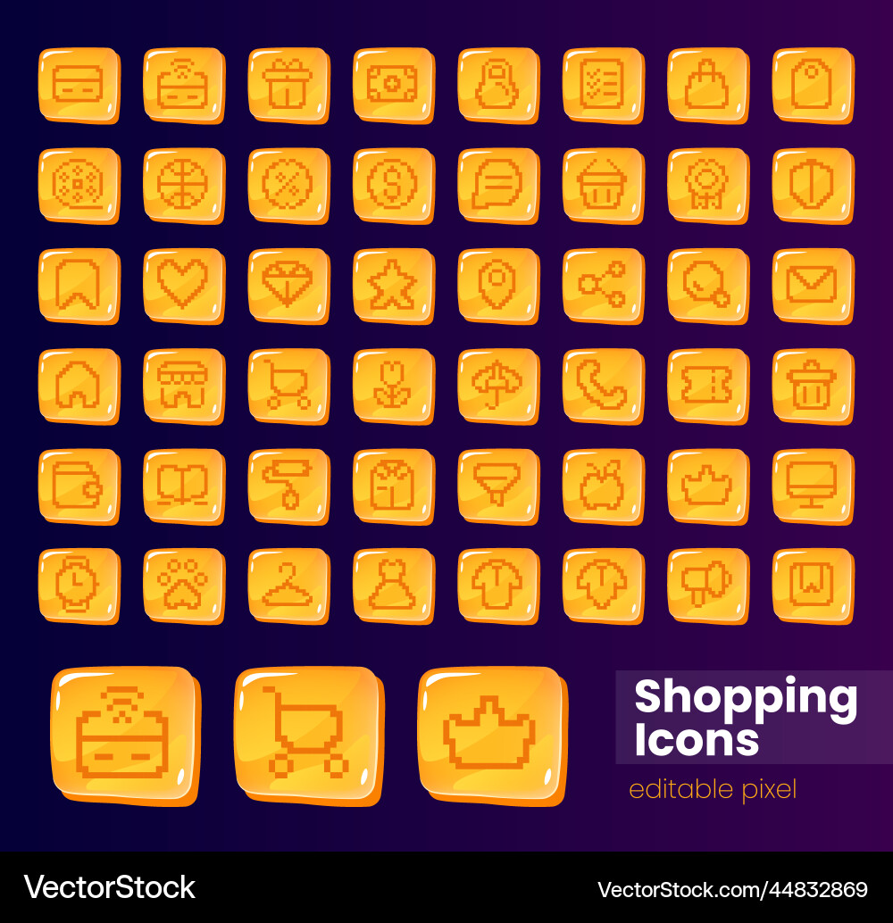 Shopping glossy ui button with pixelated icon big Shopping glossy ui button with pixelated icon big vector image