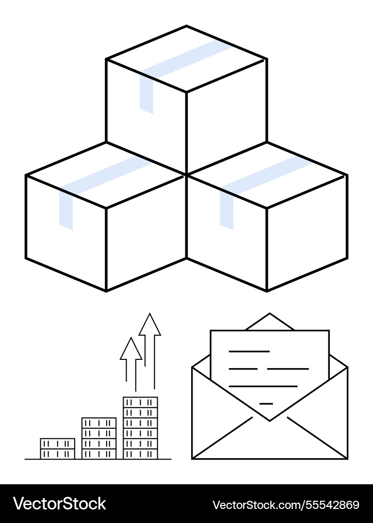 Stack of shipping boxes bar graph growth Stack of shipping boxes bar graph growth Vector Image