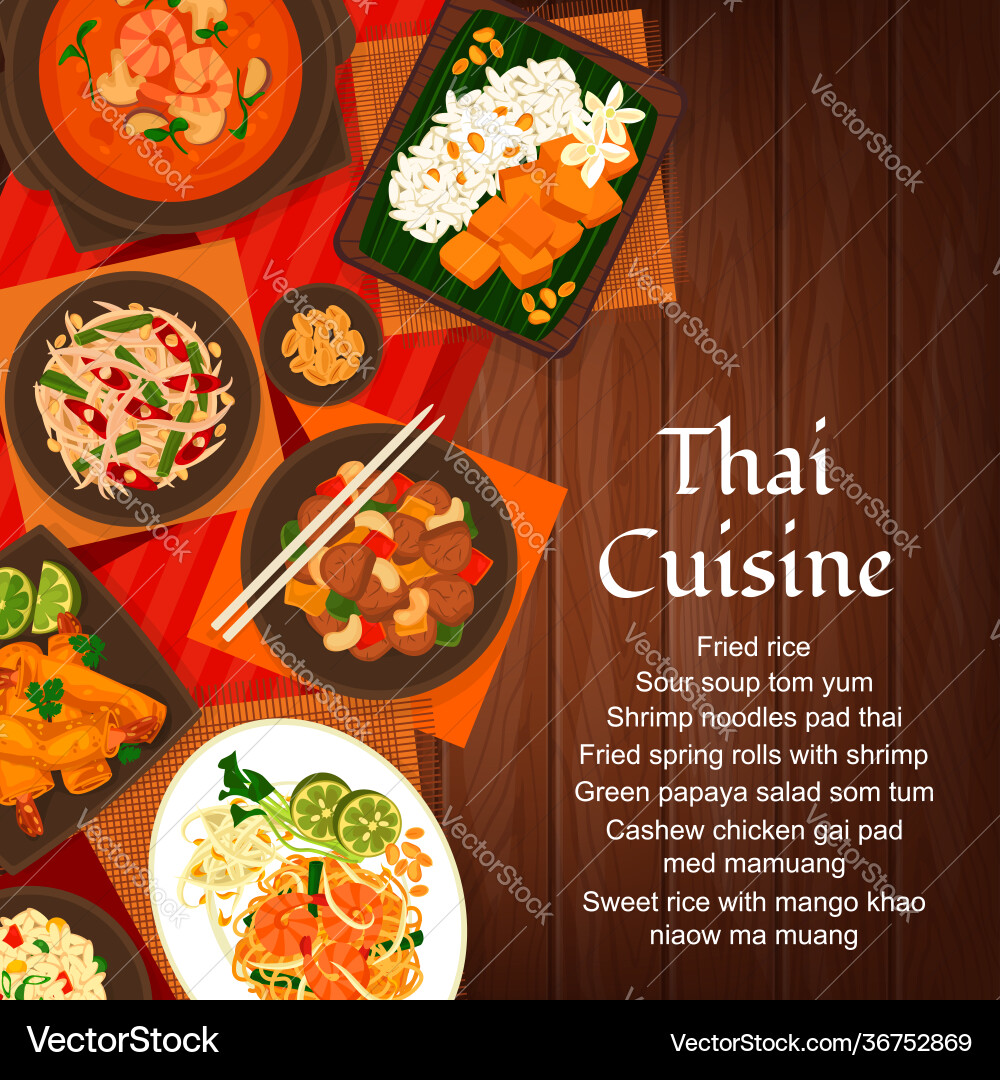 Thai Essen Gai Pad Med Muaang & Som Tum vektorbild