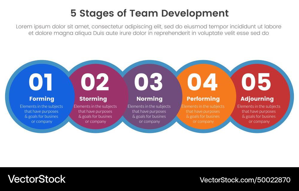 5 stages team development model framework Vector Image