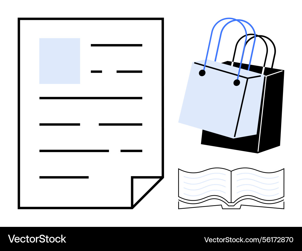 Document with shopping bag and open book Document with shopping bag and open book vector image