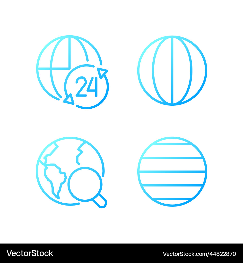 Geography pixel perfect gradient linear icons set Geography pixel perfect gradient linear icons set vector image