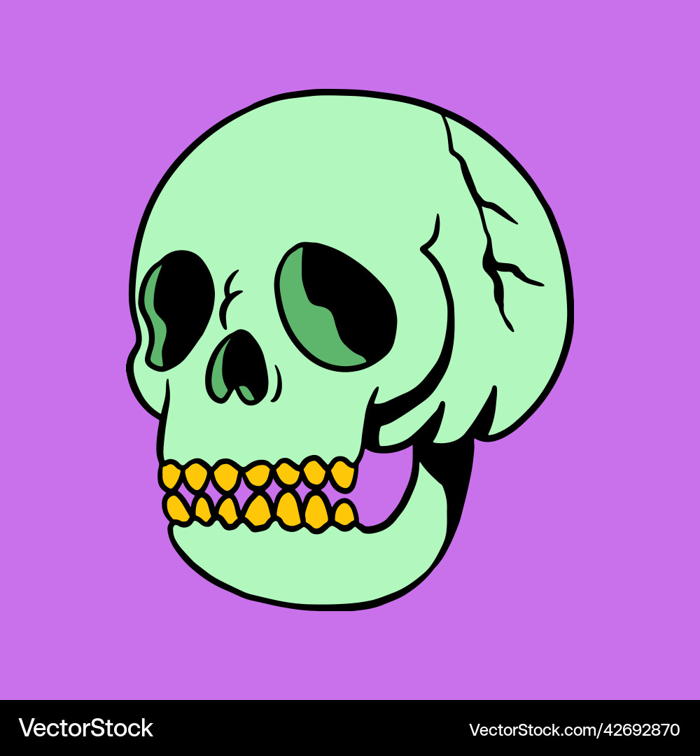 Green skull with gold teeth sticker design element Green skull with gold teeth sticker design element vector image