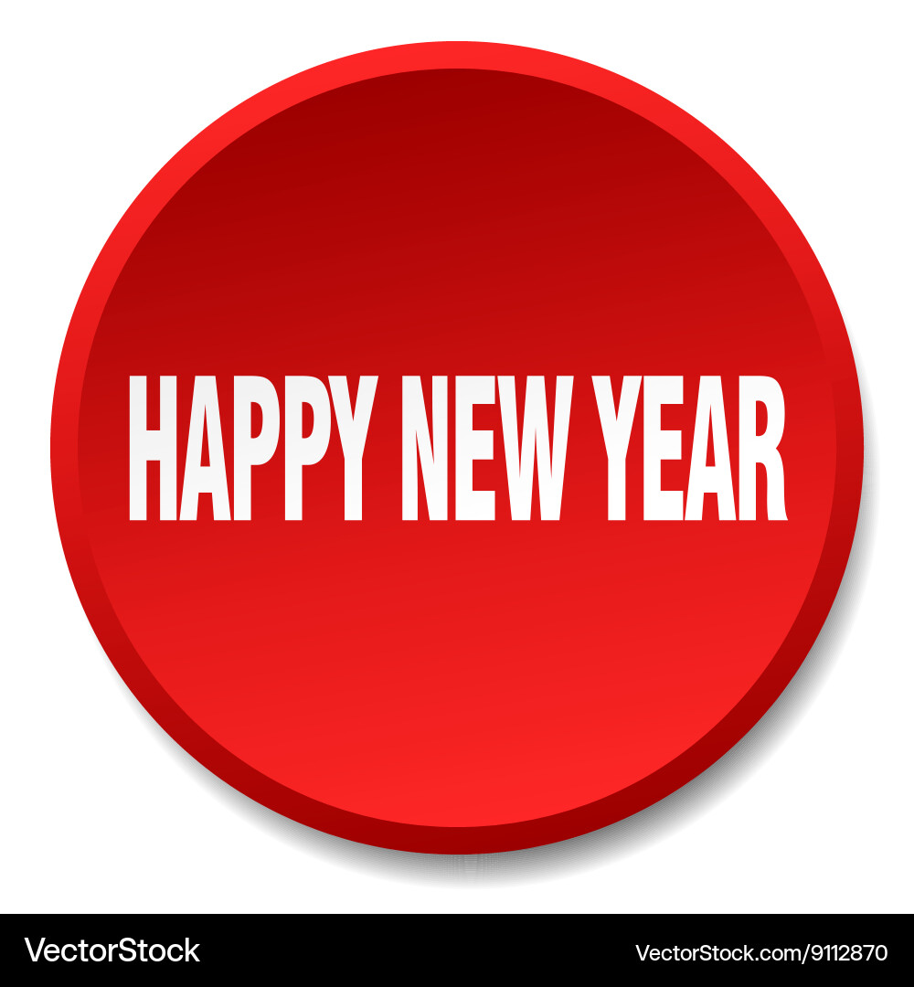 Happy new year red round flat isolated push button Vector Image