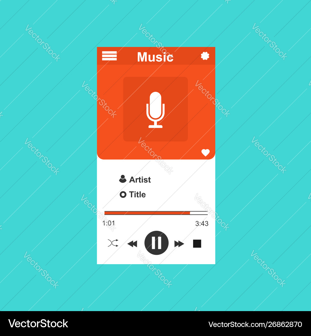 Media player application app template with flat Media player application app template with flat vector image