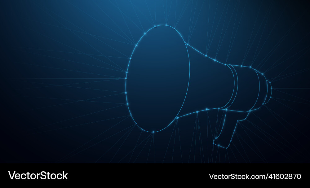 Megaphone icons form lines triangles and particle Megaphone icons form lines triangles and particle vector image