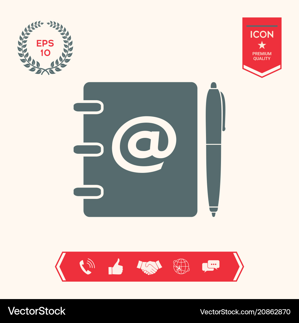 Notebook address phone book with email symbol Notebook address phone book with email symbol Vector Image