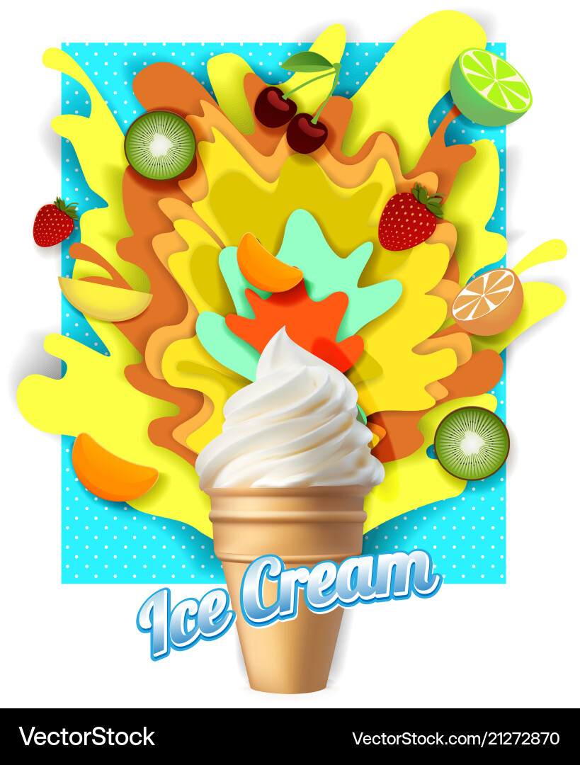 Paper cut fruit ice cream poster template vector image