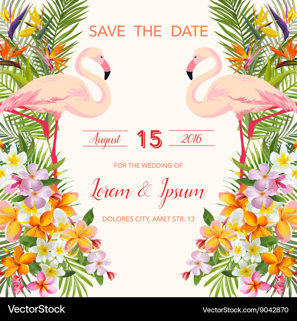Tropical Flamingo Wedding Card Vector Image