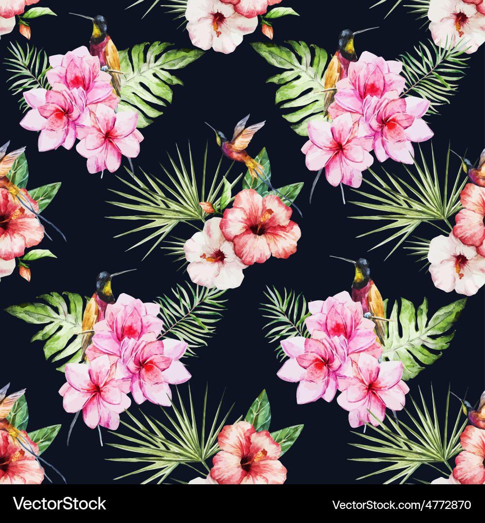 Tropical Watercolor Floral Pattern Vector Image