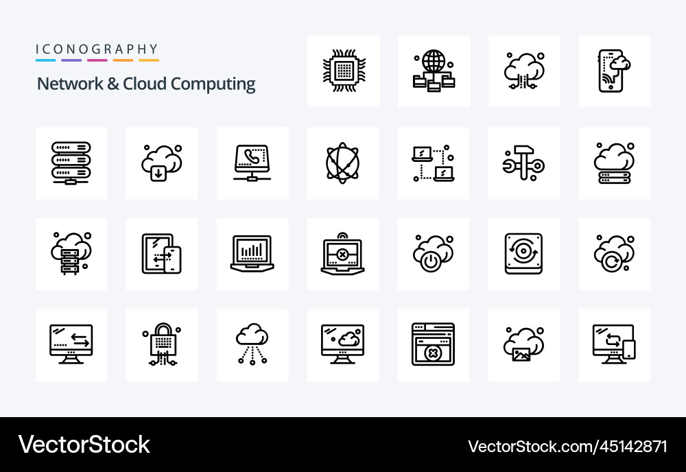 25 network and cloud computing line icon pack vector image