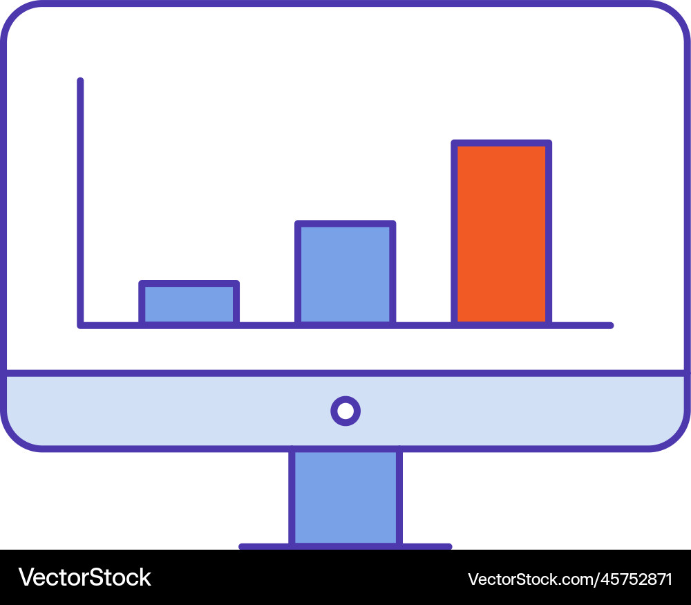 Computer screen with graph bar chart icon Vector Image