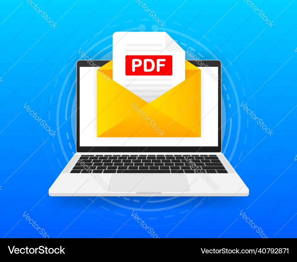 Computer with envelope and pdf file laptop Computer with envelope and pdf file laptop vector image