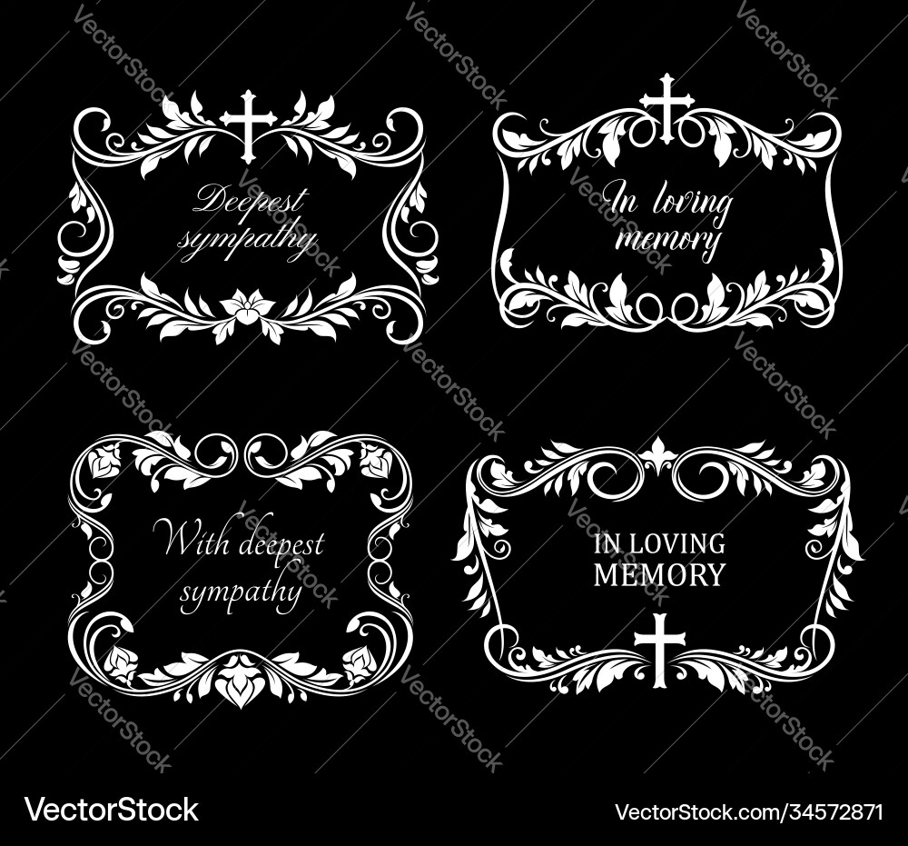 Funeral frames with mourning flowers set Funeral frames with mourning flowers set vector image