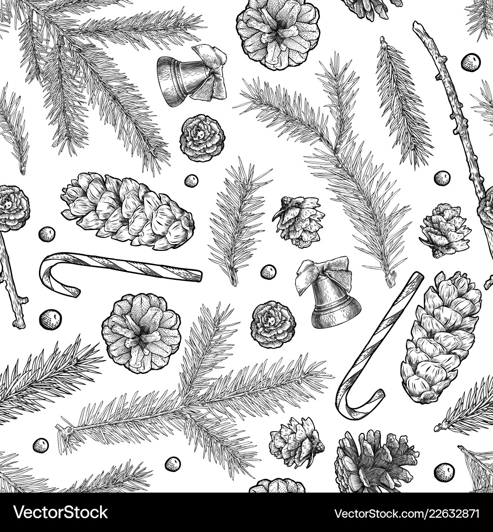 Hand-Drawn Christmas Pine Branch Pattern Vector Image