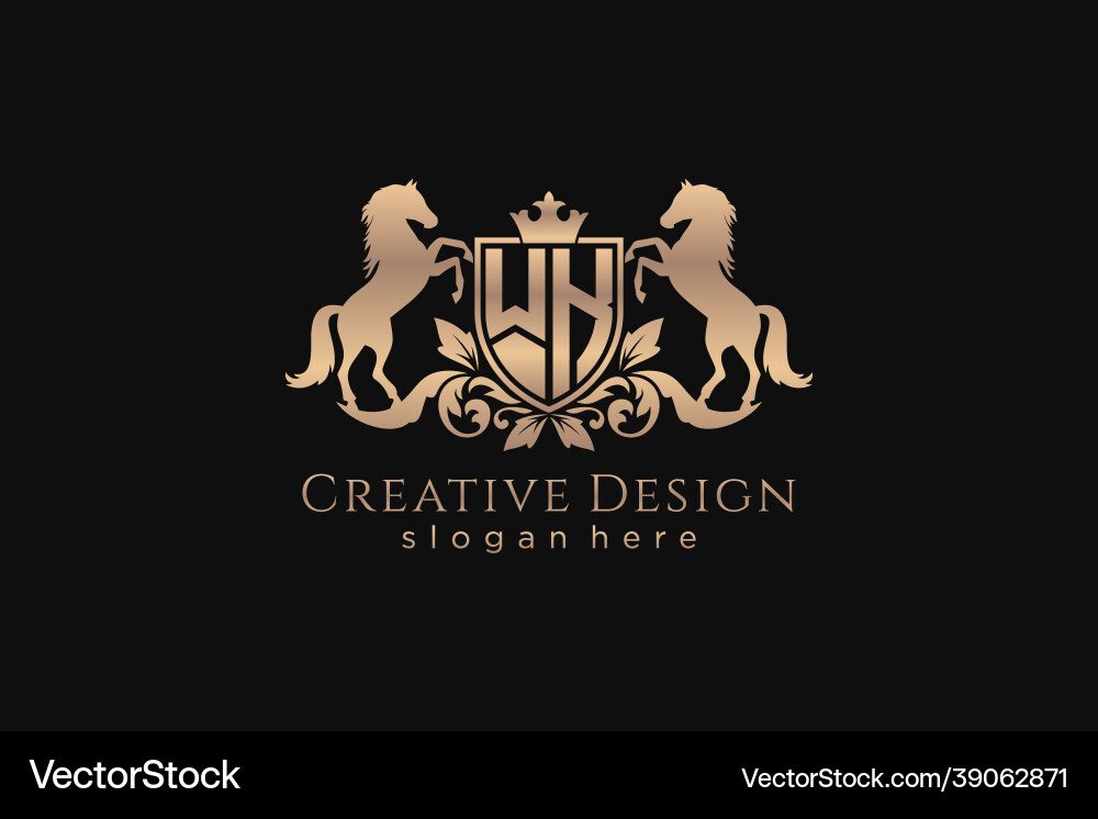 Initial wk retro golden crest with shield and two vector image