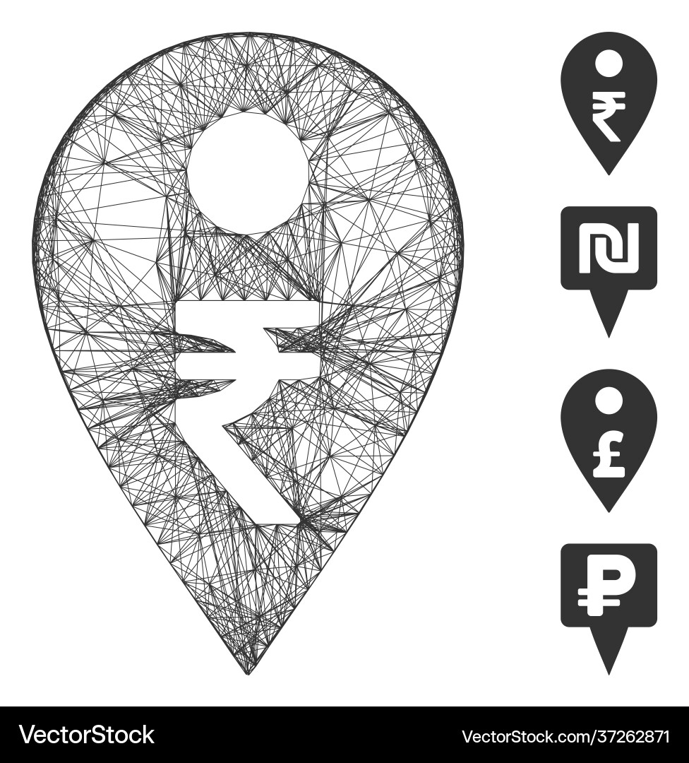 Linear rupee map marker mesh Linear rupee map marker mesh vector image
