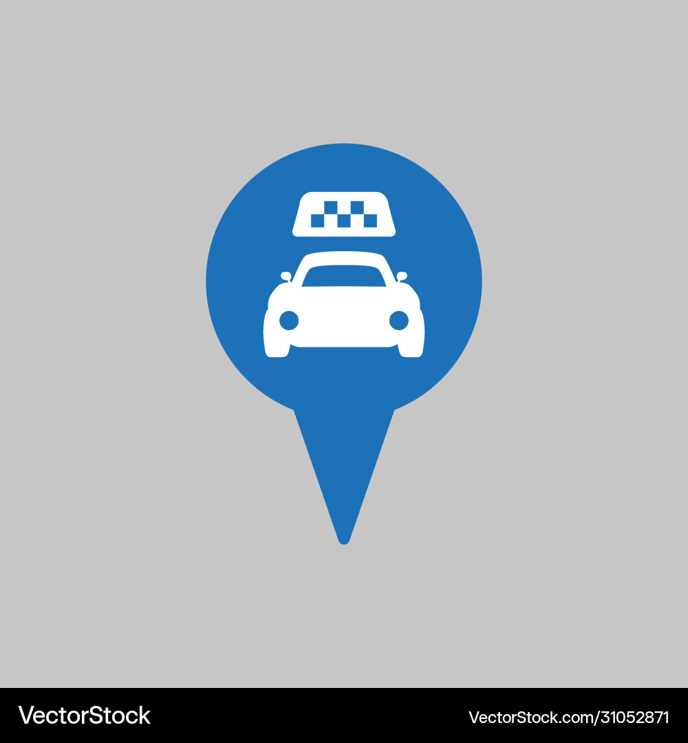 Map pointer with taxi icon on grey background Map pointer with taxi icon on grey background vector image