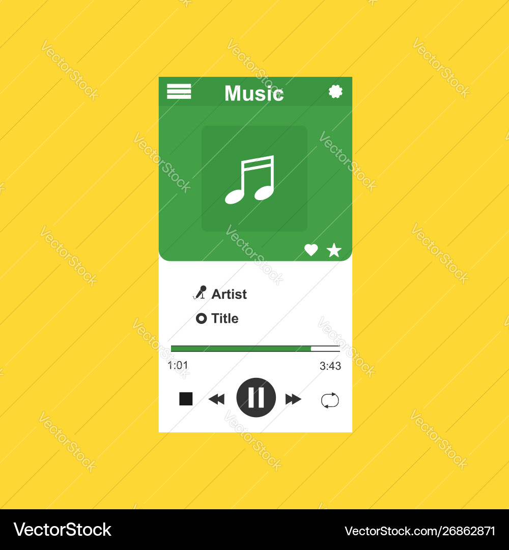 Media player application app template with flat vector image