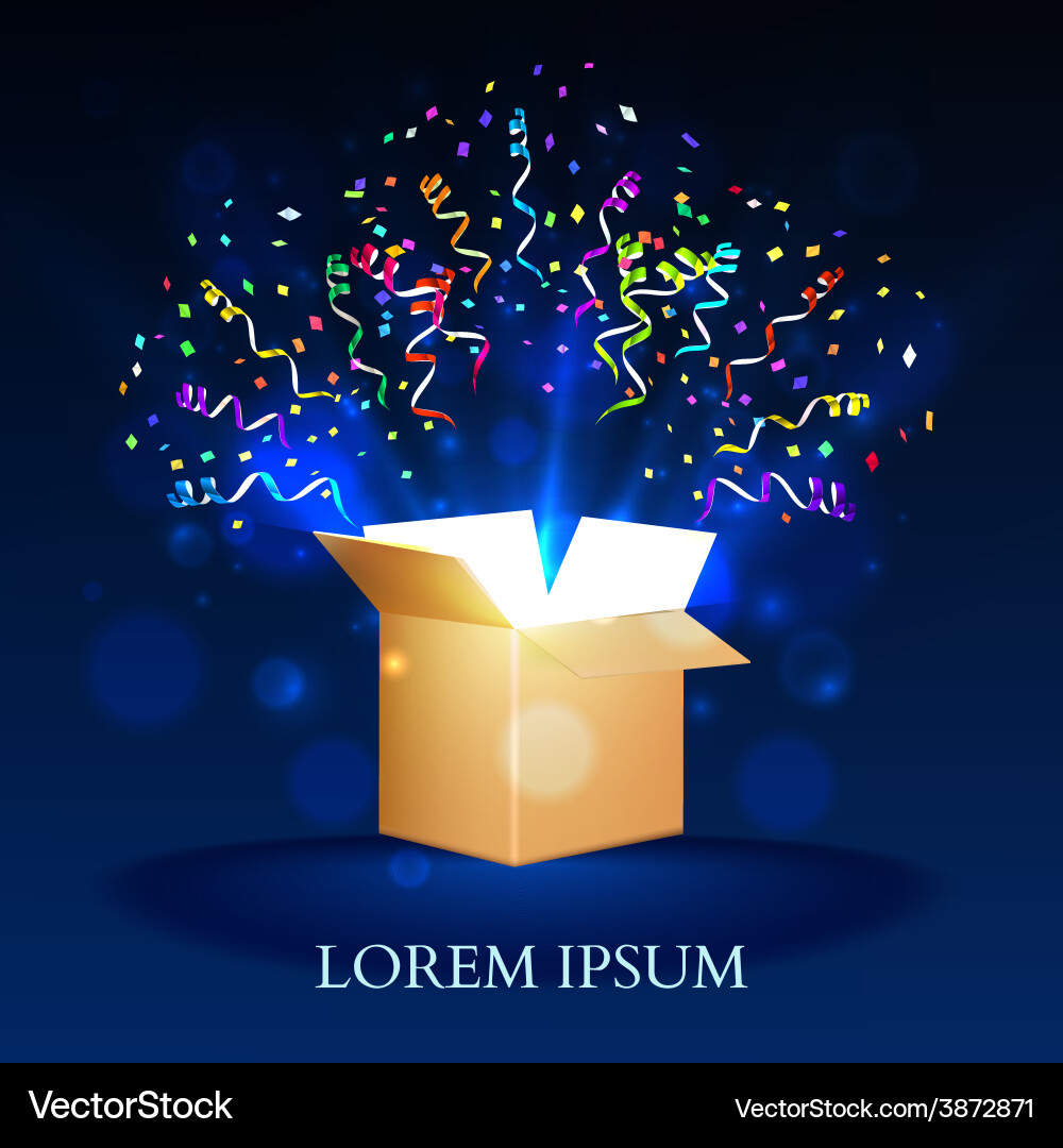 Open box with fireworks from confetti Vector Image