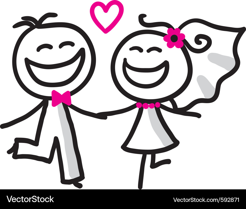 Süße Hochzeit Paar Doodle Vektorbild