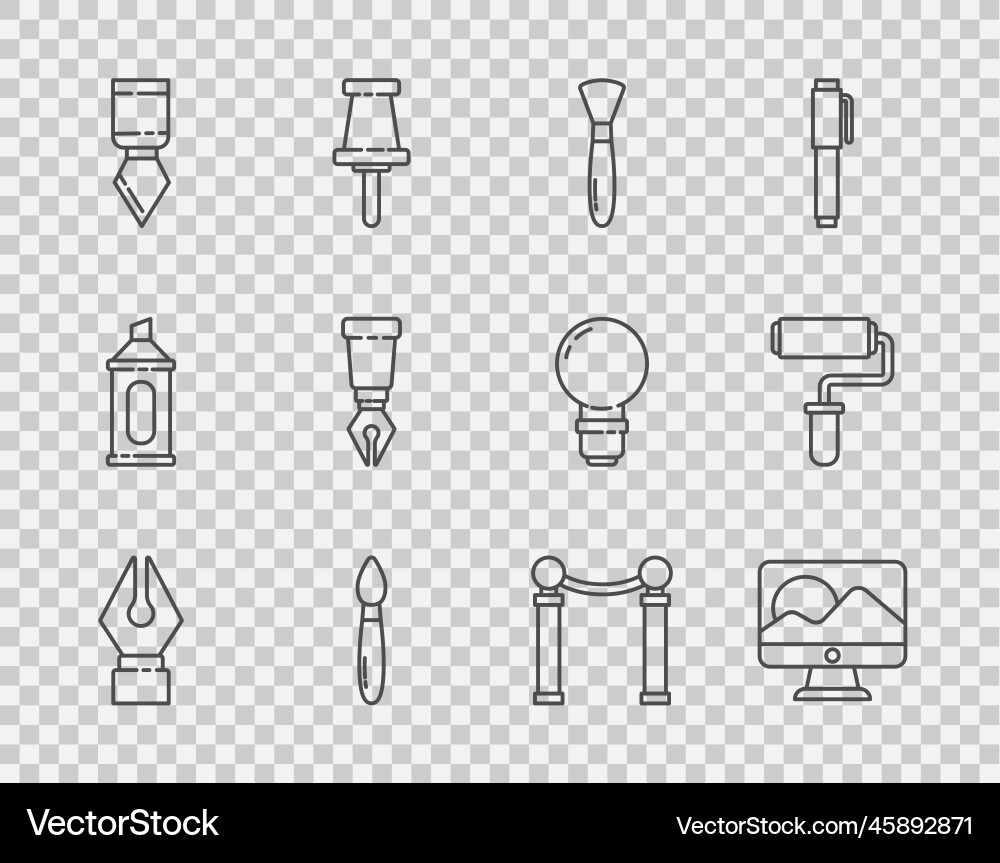 Set line fountain pen nib computer monitor screen Set line fountain pen nib computer monitor screen vector image