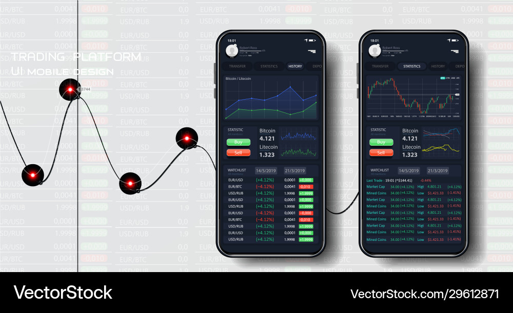 Verschiedene ui ux gui Bildschirme binäre Option App vektorbild