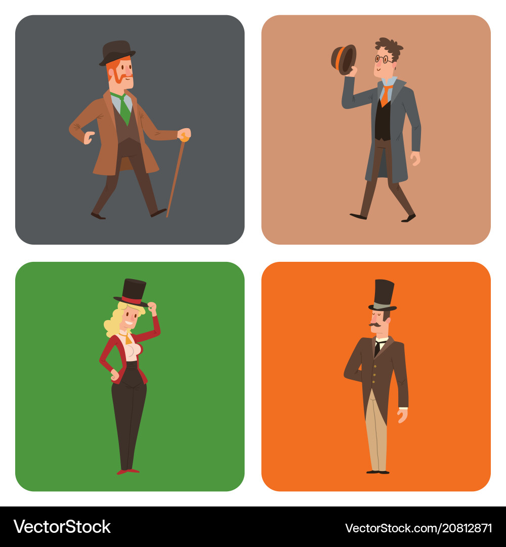 Vintage victorian cartoon gents retro people Vintage victorian cartoon gents retro people vector image