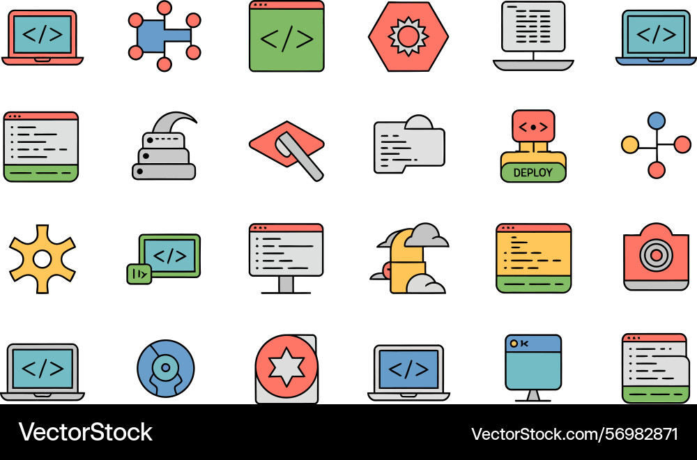 Web development and programming colorful icon set vector image