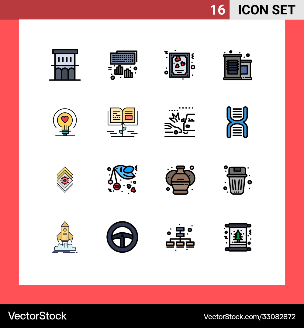 16 user interface flat color filled line pack vector image