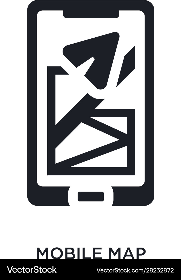 Black mobile map isolated icon simple element vector image