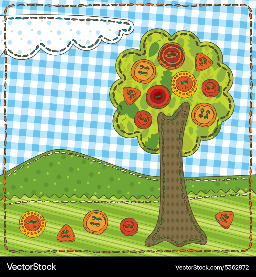 Funny patchwork with tree and buttons vector image
