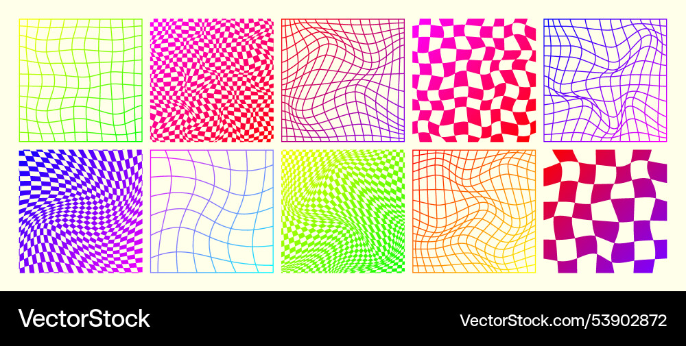 Groovy checkered pattern neon distorted tiled Groovy checkered pattern neon distorted tiled Vector Image