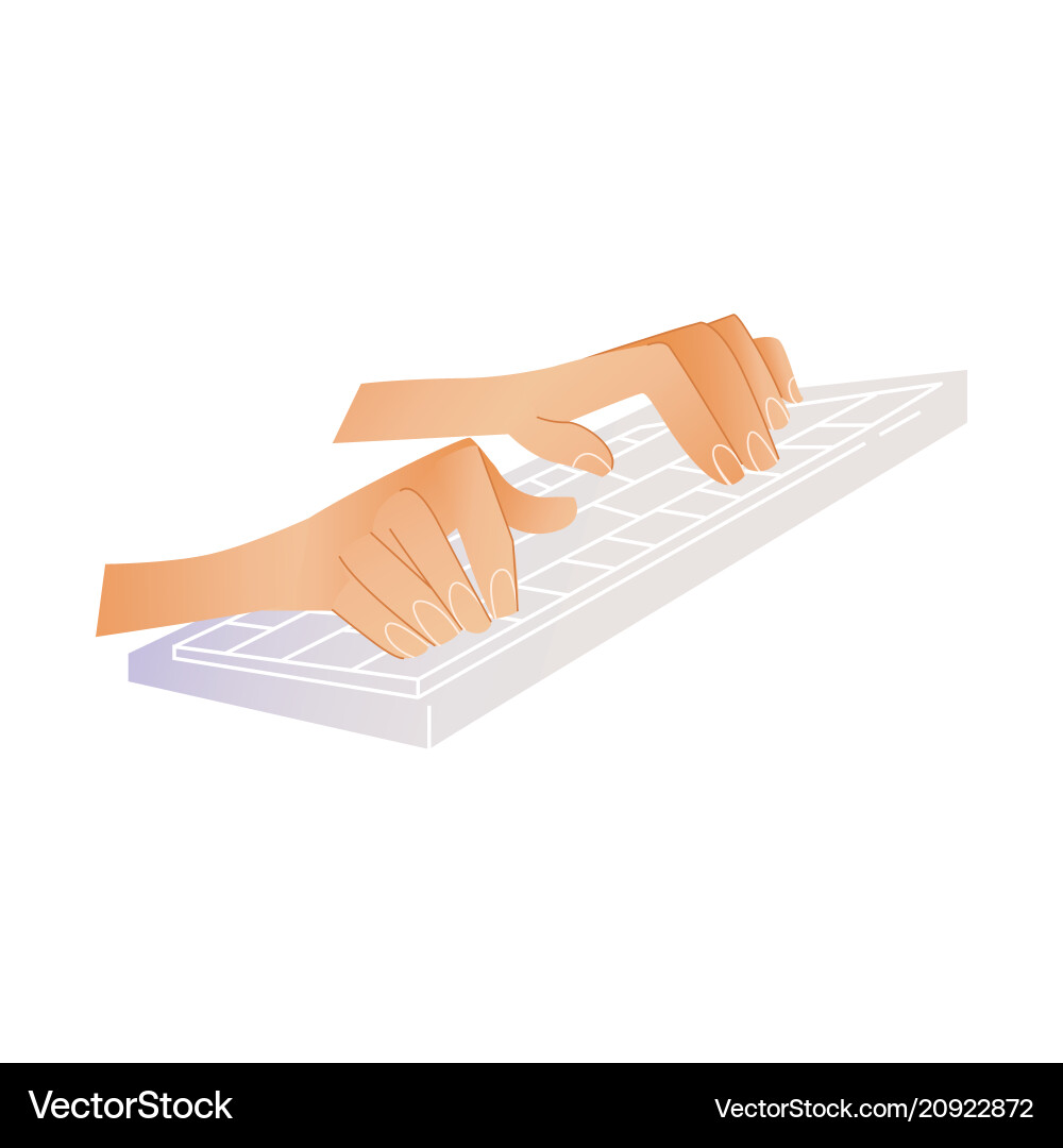 Human hands typing on computer keyboard pushing vector image