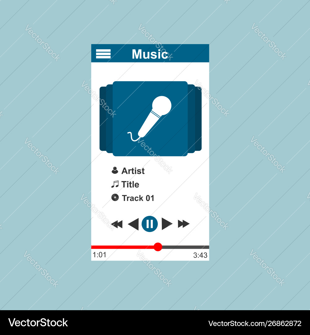 Media player application app template with flat Media player application app template with flat vector image