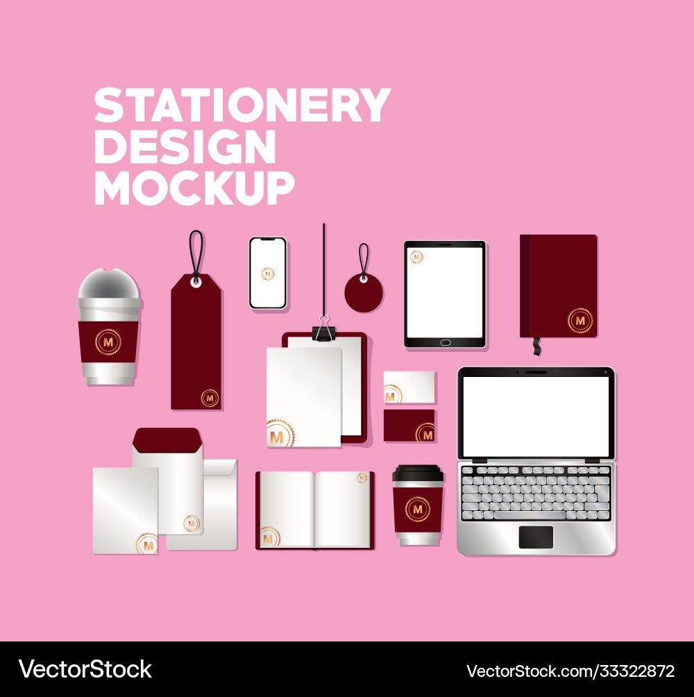 Mockup set with dark red branding design vector image