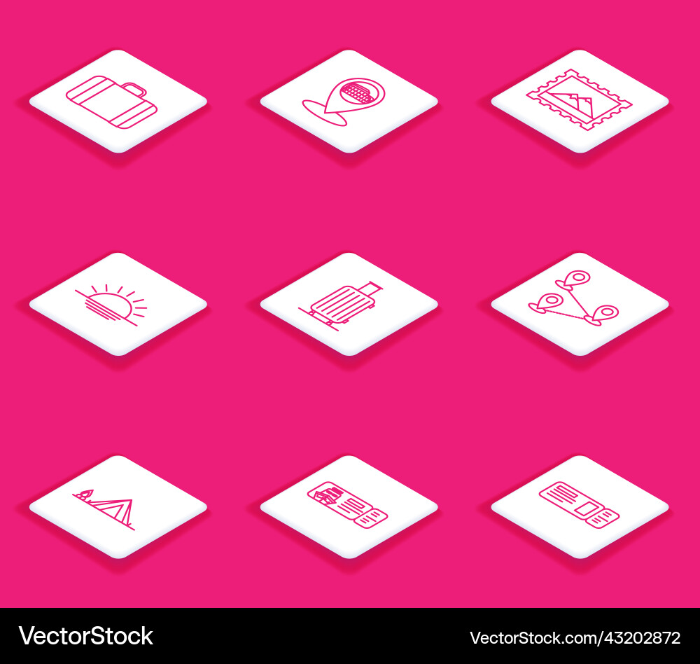 Set line suitcase for travel map pointer Set line suitcase for travel map pointer Vector Image